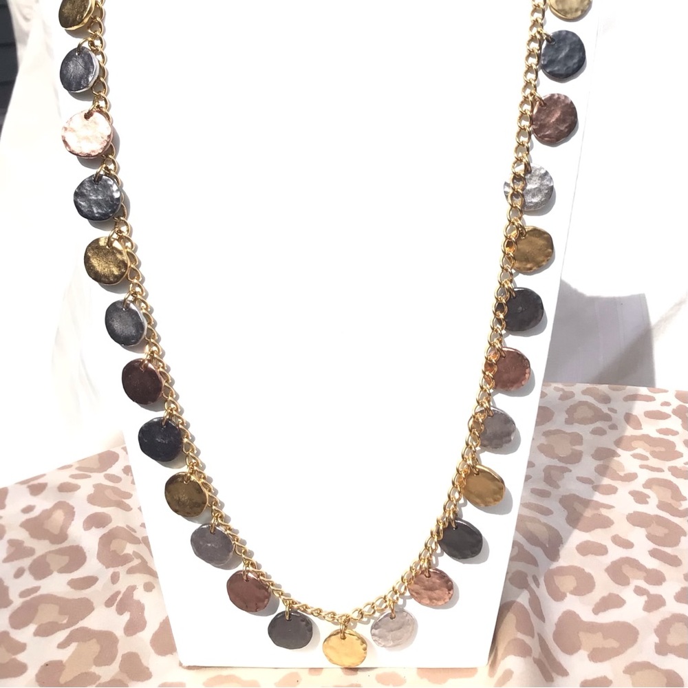 Kenneth Jay Lane KJL Necklace Multi-Metal Gypsy Coin Chain Necklace Boho